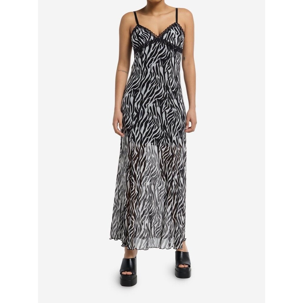 Hot Topic Zebra Print Lace Trim Maxi Dress | Size Medium